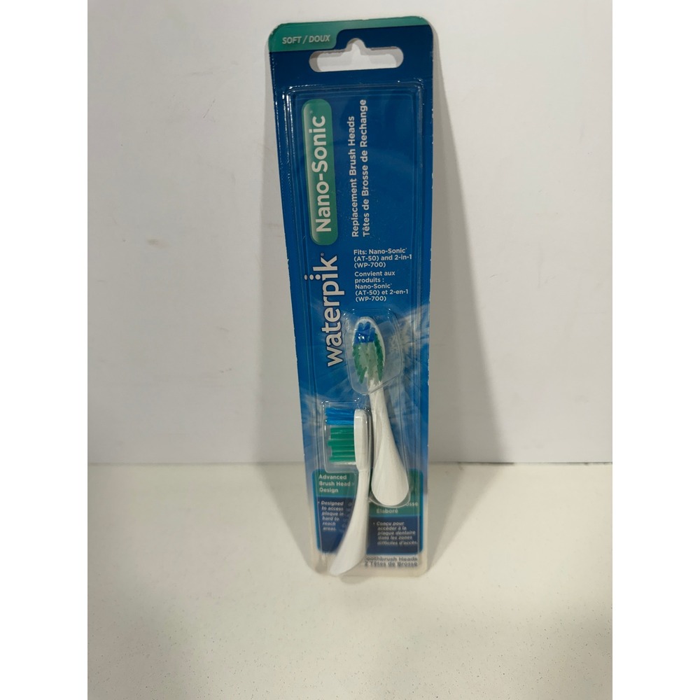 Waterpik Nano-Sonic Replacement Brush Heads 2ct AT-50 WP-700 White Soft Bristle
